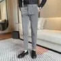 Mid Rise Plain Cropped Straight Leg Dress Pants