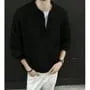 Crew Neck Drop Shoulder Plain Henley Sweater