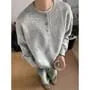 Crew Neck Drop Shoulder Plain Henley Sweater