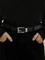 Engraved Buckle Braided Faux Leather Belt