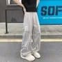 Drawstring Waist Plain Straight Leg Cargo Pants