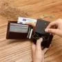 Woven Genuine Leather Short Wallet