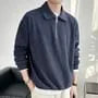 Collared Plain Ribbed Half Zip Sweatshirt