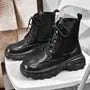 Platform Lace-Up Faux Leather Short Boots