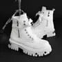 Platform Studded Lace-Up Faux Leather Short Boots