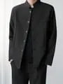 Plain Stand Collar Button-Up Blazer