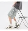 Drawstring Waist Washed Wide Leg Jorts