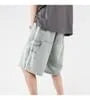 Drawstring Waist Washed Wide Leg Jorts