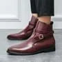 Wrap Around Buckled Faux Leather Chelsea Boots