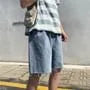 Drawstring Waist Washed Frayed Wide Leg Jorts