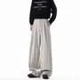 Mid Waist Striped Loose Fit Wide Leg Dress Pants