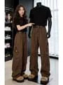 Mid Rise Plain Wide Leg Cargo Jeans