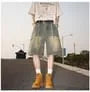 Mid Rise Washed Fringed Trim Denim Shorts