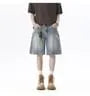 Mid Rise Washed Panel Denim Shorts