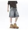 Mid Rise Washed Panel Denim Shorts