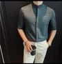 Elbow-Sleeve Stand Collar Button-Up Plain Shirt