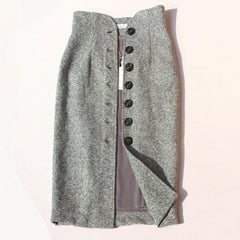 Single-Breasted Woolen Pencil Skirt
