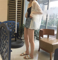 Long-Sleeve Collar Oversized Sheer Shirt