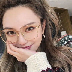 Oversized Square Metal Frame Eyeglasses