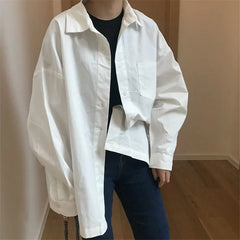 Long-Sleeve Collar-neck Oversized Shirt