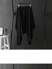 Elastic Waist Plain Asymmetrical Skirt Overlay Dance Pants