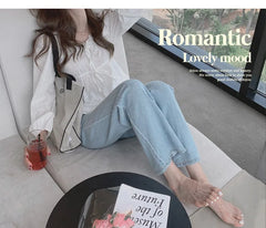 Ruffle Trim Square-Neck Long-Sleeve Blouse