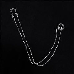 Set of 2: Stacked Ring Pendant Ball Chain Necklace + Paperclip Chain  Necklace