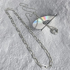 Set of 2: Stacked Ring Pendant Ball Chain Necklace + Paperclip Chain  Necklace