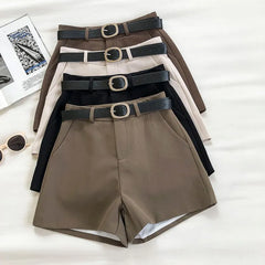 Plain High-Waist Shorts With Belt