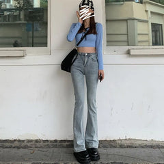 High-Waist Washed Bootcut Jeans