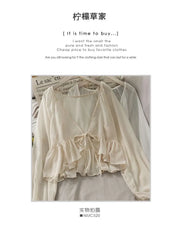 Tie-Waist Balloon-Sleeve Chiffon Cardigan