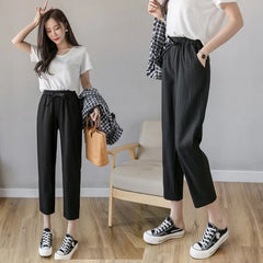Drawstring-Waist Crop Tapered Pants