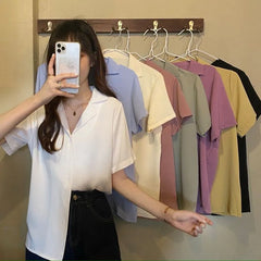 Short-Sleeve Button-Up V-Neck Shirt