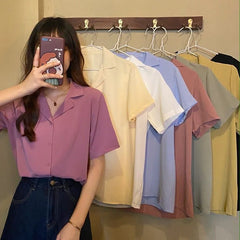 Short-Sleeve Button-Up V-Neck Shirt