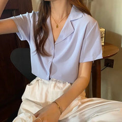 Short-Sleeve Button-Up V-Neck Shirt