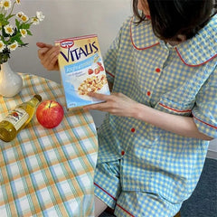 Pajama Set: Short-Sleeve Gingham Shirt + Shorts
