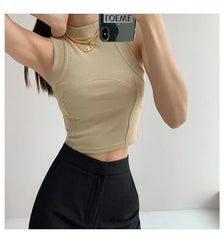 Paneled Mock-Neck Crop Tank Top