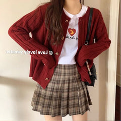 Heart Button Plain Cardigan