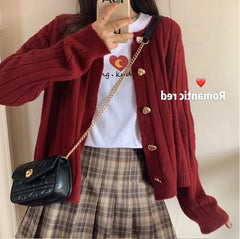 Heart Button Plain Cardigan