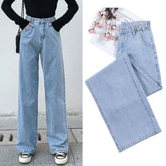High-Waist Washed Loose Fit Jeans (unopened button holes)