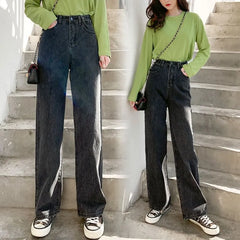 High-Waist Washed Loose Fit Jeans (unopened button holes)