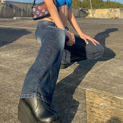 Low Waist Washed Vintage Bootcut Jeans