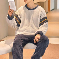 Pajama Set: Long-Sleeve Coral Fleece Top + Pants