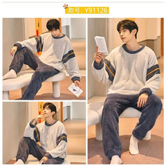 Pajama Set: Long-Sleeve Coral Fleece Top + Pants