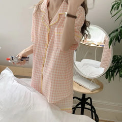 Pajama Set: Short-Sleeve Gingham Shirt + Shorts