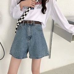 High Waist Wide Leg Denim Shorts