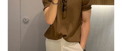 Short-Sleeve Ribbed Polo Knit Top