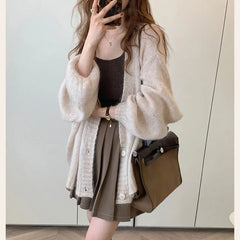 Lantern Sleeve Knit Cardigan