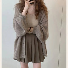 Lantern Sleeve Knit Cardigan