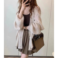 Lantern Sleeve Knit Cardigan